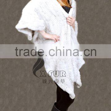 CX-B-28A 2016 Women Elegant White Cape Knitted Fashion Rabbit Fur Shawl photo-4