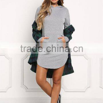 MGOO 2017 New Arrival 100% Cotton Jersey Long Sweater Heather Grey Hooded Split Fashion Long Sleeves Hoodies photo-2