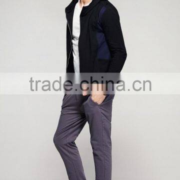 Comfortable Mens Contrast Plain Zip-up Hoodie for Man photo-2