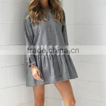 Runwaylover 144 Hot Sale 2017 Ladies Fashion Falbala Plaid Casual Dress photo-3