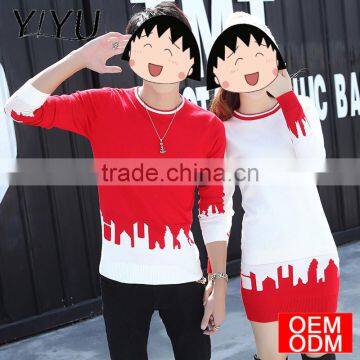 Custom Winter Spring Red Color Block Christmas Knit Pattern Couple Sweater photo-2