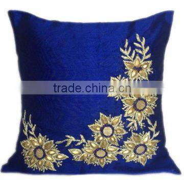 Blue Gold Pillows Blue Gold Embroidery Accent Pillow Embroidery Pillow Cover Indigo Blue Gold Pillowcase photo-2