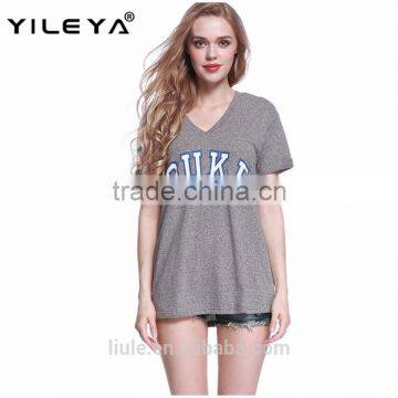 Hot Selling Women Short Sleeve T-shirt Gray V Neck Letters Print Loose T Shirt
