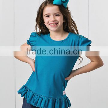 2016 Hot Selling Girls T-Shirts With Dark Ocean Ruffle Crewneck Girl Tees Child Clothing GT90420-74