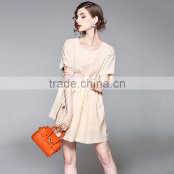 New Dresses Women Clothes Elegant Fashion Middle Sleeve round collar With Elastic Waist Dresses