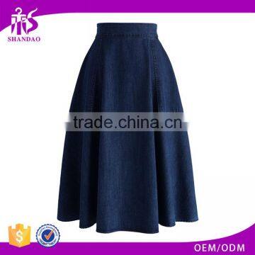 2017 Guangzhou Shandao Wholesaler High Quality New Fashion Design Women Autumn Casual Long Ruffle High Waist Blue Denim Skirt