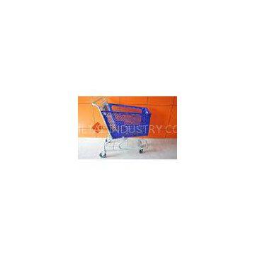 OEM 180L Plastic blue Supermarket Shopping Cart Chrome / zinc plate