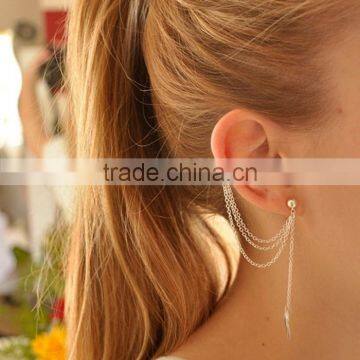 Punk Silver Tassels Chain Leaf Fish Cross Charms Metallic Ear Wrap ear cuff earrings