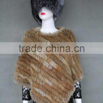 Fashion modren 2016 rabbit fur knitted winter warm triangle shawl for women