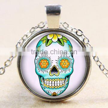 XP-TGN-S-138 Fashion Jewelry Diy Image Time Gemstone Charm Pendant Colorful Skull Dome Cabochon Necklace In Glass