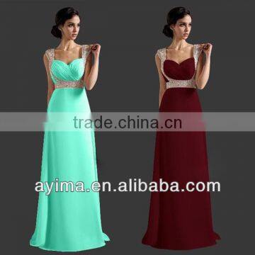 Hot Selling Ladies Long Elegant Dress Blue Chiffon Rhinestone Prom Dresses 2014 photo-3