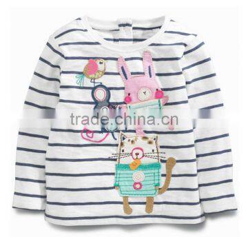 Cartoon pattern white stripe t-shirt kids t shirt