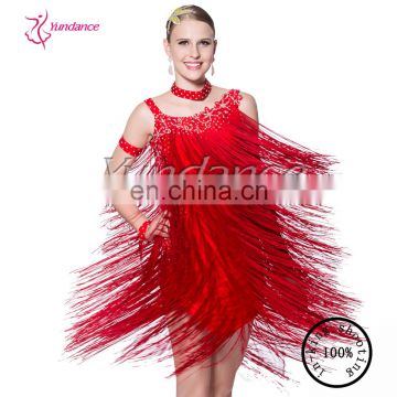 New Maxi Dress New Design Red Fringe Latin Dance Dresses 2016 L-11306