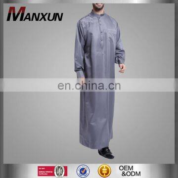 New Arrival Printing Arabian Baju Muslim Daffah Thobe Grey Cotton Maxi Abaya For Middle East Men