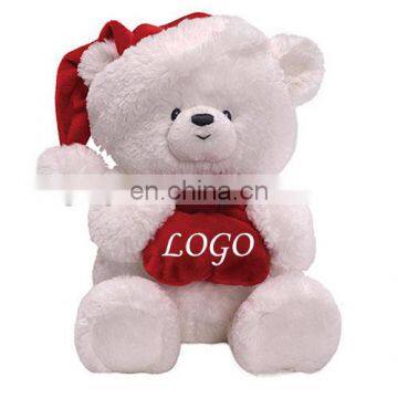 Snow white fat Teddy bear with a red logo bag for Christmas gift