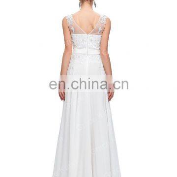 Grace Karin Sleeveless V-Back White Chiffon Plus Size Prom Dress for Fat Women CL007555-4 photo-3