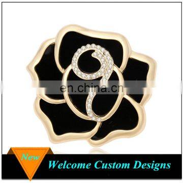 Newest High Quality Alloy Black Enamel Rose flower Lapel Pin Brooch Crystal