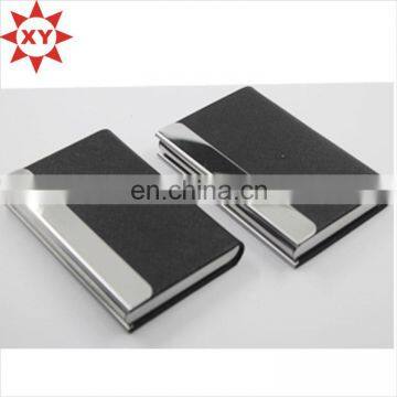 Shiny Metal Black Leather Business Card Holder