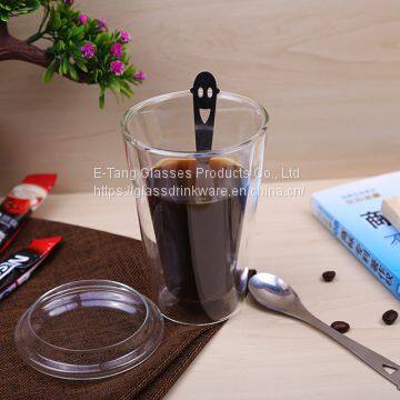 Heat Proof High Borosilicate Double Wall Glass Cup Tumbler Cups With Lid for Tea and Coffee Drinking photo-3