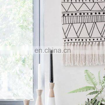 Northern European Black Wavy Design Floor Mat Boho Basket Arabic Tapestry Hand Knotted Tassels White Wall Hanging Tapestry photo-7