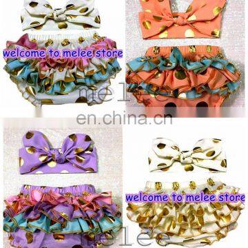 Girls Gold Polka Dot Shorts Baby Bloomers + Headbands 2pc Set Children Ruffled Shorts Kids Cotton Underwear Girls Boutique Short photo-5