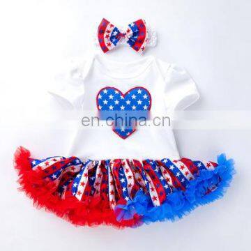 4th of July Outfit 2019 Kids New American Independence Day Baby Short Sleeve Star Print Harness Skirt Two-piece Suit photo-3