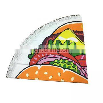 China Product Amazon Top Seller Hamburger Polyester Microfiber Round Picnic Beach Towels Round Beach Towel With Tassels photo-4