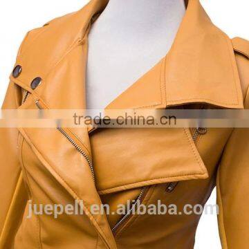 Zippered Faux Leather Moto Jacket/ Fashion Women 's PU Leather Jacket photo-4