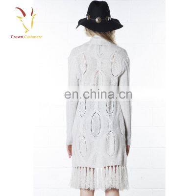 Women Knitwear Cable Fringed Long Dress Cardigan Sweater Wopmen Poncho Cardigan photo-4