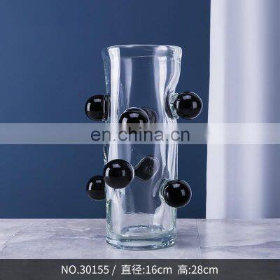 Wholesale Minimalist Table Decor Small Cheap Art Blue Cylinder Clear Glass Flower Vases photo-3