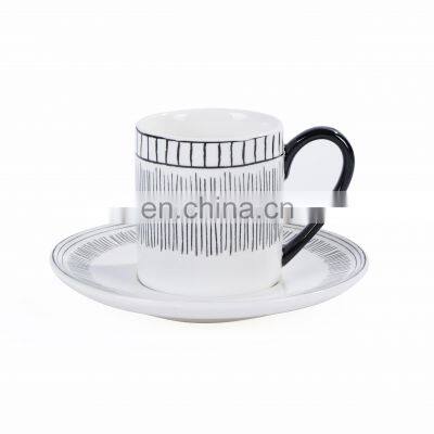 Luxury Black With White Line Creative Design Ceramic Coffee Mug Tea Cup Dinner Plate Ceramic Vase Cup Porcelain Tableware Set photo-4