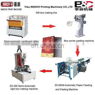 Bochen 4 machines make up semi automatic carton box making machine line Slitter,Groove,Pasting,Rigid box