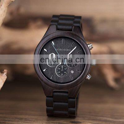 Black Ebony Quality Wood Wrist Watches OEM Chronograph Watch With Stopwatch Function photo-3