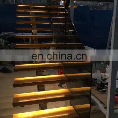 Factory Direct Customized Staircase Glass Railing LED Straight Stairs Wooden Steps photo-5
