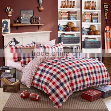 Best selling bright color bed cover quilt red plaid print new bedroom set 100%cotton kids duvet cover set