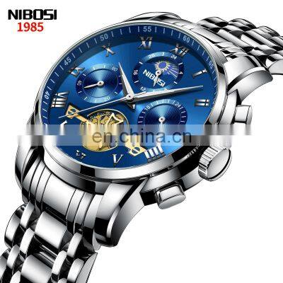 NIBOSI Tourbillon Mens Watches Top Brand Luxury New Quartz Wristwatches Waterproof Chronograph Auto Date Business Watch Relogio