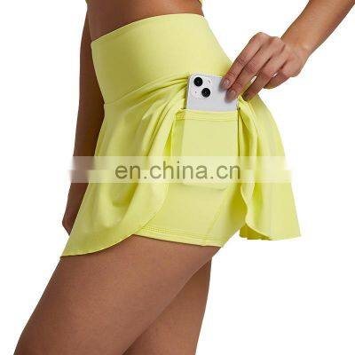 Wholesale Blank Breathable Two-In-One With Side Pocket Shorts Sports Tennis Golf Mini Skirt Women Workout Casual Gym Activewear