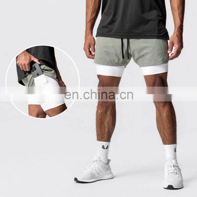 2 In 1 Plus Size Mens Running Gym Shorts With Pockets Custom Quick Dry Fitness Jogger Pants