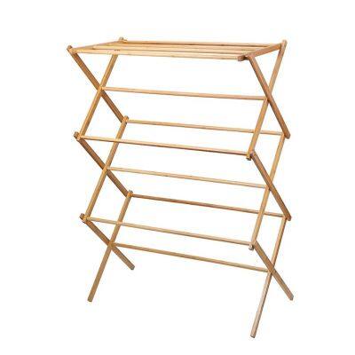 Wooden Bathroom Tower Storage Rack Foldable Bamboo Laundry Drying Tower Rack Clothes Drying Rack photo-2