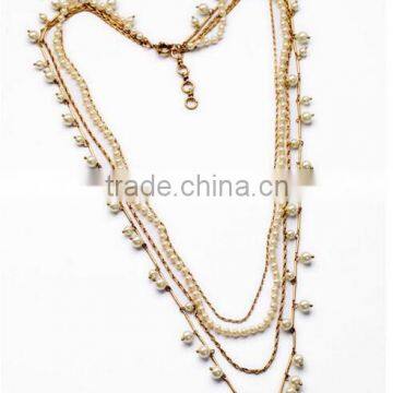 Multilayers Pearl fashion choker necklaces for party wedding jewelry Ethnic luxurious gold plated long big vintage necklace 2015