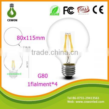 CE ROHS UL g80 filament bulb lights e14 b22 360 degree beam angle 4w led filament e27