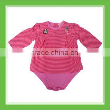 High Quality Products Bros Pink Stripes Baby Rinne Embroidery Girl Long Sleeve Cotton Romper Onesie For Baby Girls