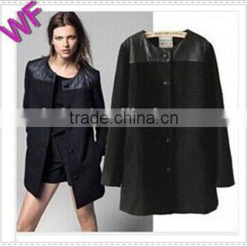 Custom Made Lady PU Shoulder Wool Winter Fashion Trench Coat