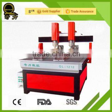 High efficiency multi heads 3D advertising double spindles cnc router with rotary QL-1212