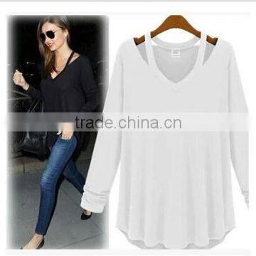 2015 Spring European Fashion Women's V-neck Long Sleeve T-shirt
