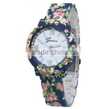 2015 Wholesale China Latest relojes geneva colores flower print Quartz watch ladies watch