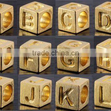 925 Sterling Silver Square Cube Letter alphabet Beads Charm With 18K gold Plating