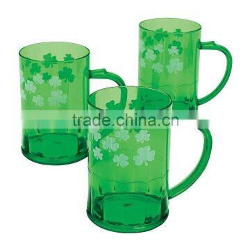 14 oz. 400ml Fashion Personalized Irish Green Cups with Handle Food Grade Plastic Shamrock Beer Mugs for St.Patrick's Day Party