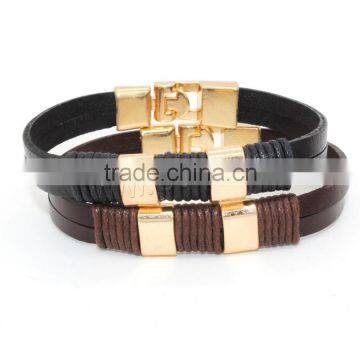 Cowhide Bracelets, with Waxed Cotton Cord & Zinc Alloy, gold color plated, more colors for choice, Length:Approx 8.5 Inch, Sold