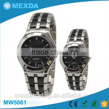 Couple alloy case steel band japan movement stainless steel watch